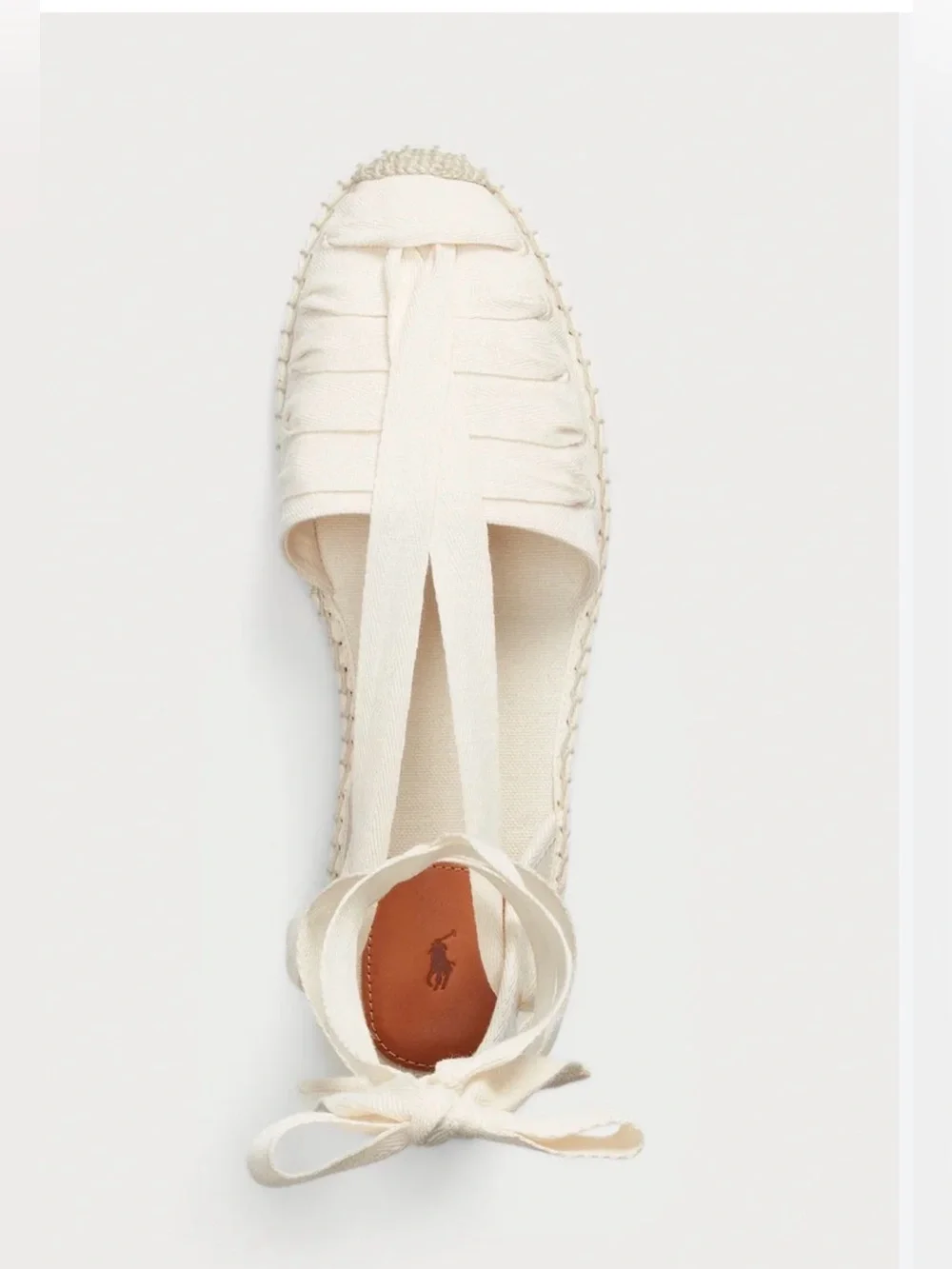 Polo Ralph Lauren Woven Canvas Ankle-Tie Espadrille Flats - Ivory SIZE 6.5B